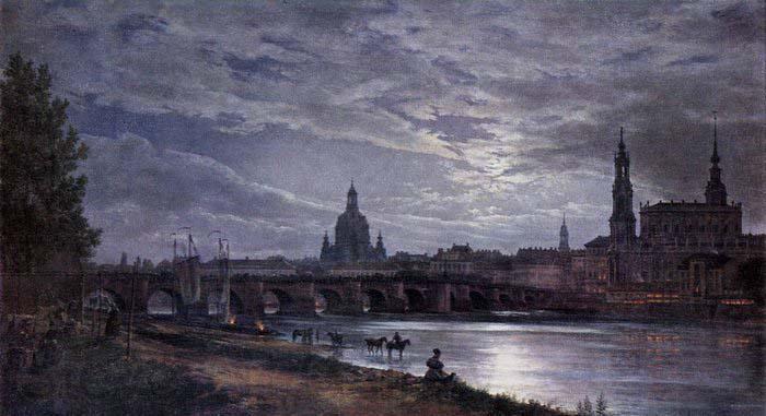 johann christian Claussen Dahl View of Dresden at Full Moon Norge oil painting art